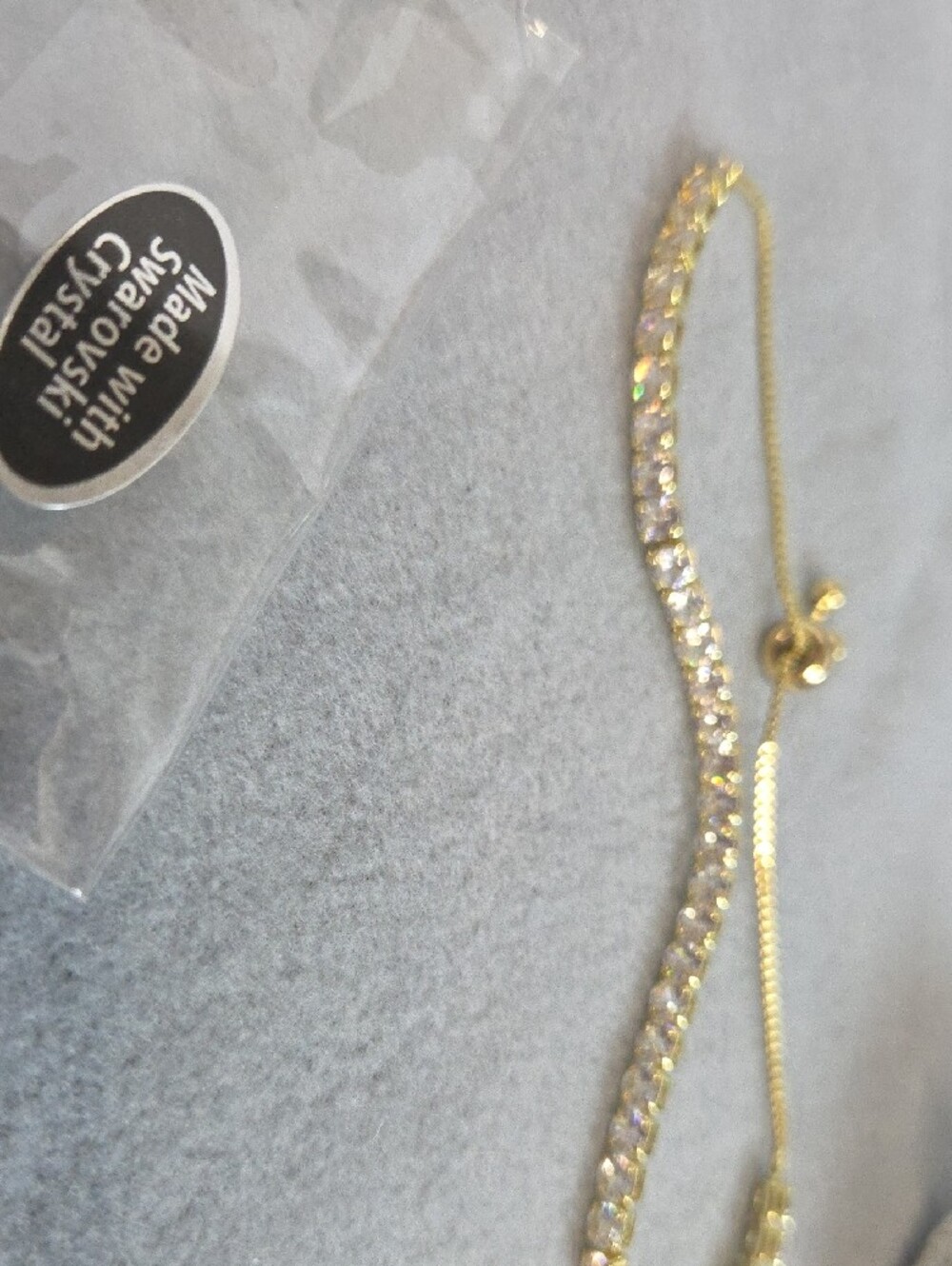 Adjustable Clear Crystal Tennis Bracelet Made w Swarovski Crystals Gold Plated. - Picture 4 of 5